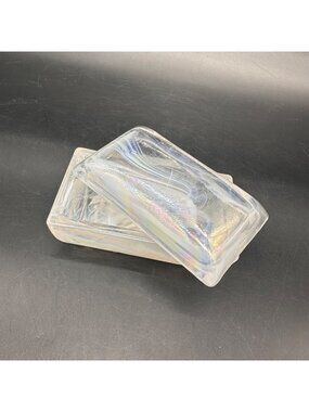 Vintage Opalescent White Swirl Glass Trinket Jewelry Box Crowning Touch Taiwan